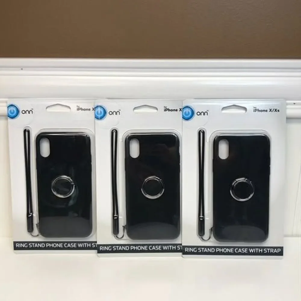 ONN Ring Stand Phone Case With Strap for iPhone X/Xs Lot of 3 Black New Sealed
